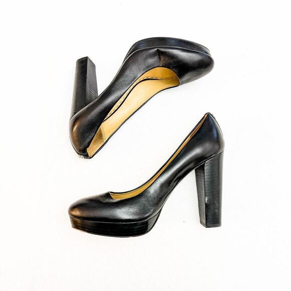 Coach Leather Black Platform Block Heel Round Toe Pumps Size 10 - Picture 6 of 6